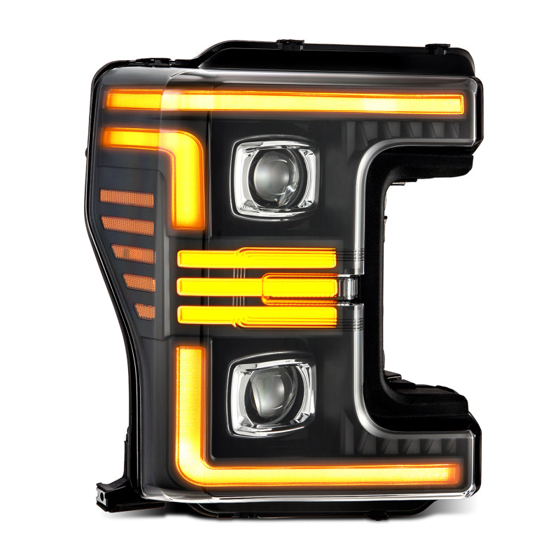 AlphaRex 17-19 Ford F-250/350/450/550 Super Duty PRO-Series Proj Headlights Black w/SeqSig & DRL