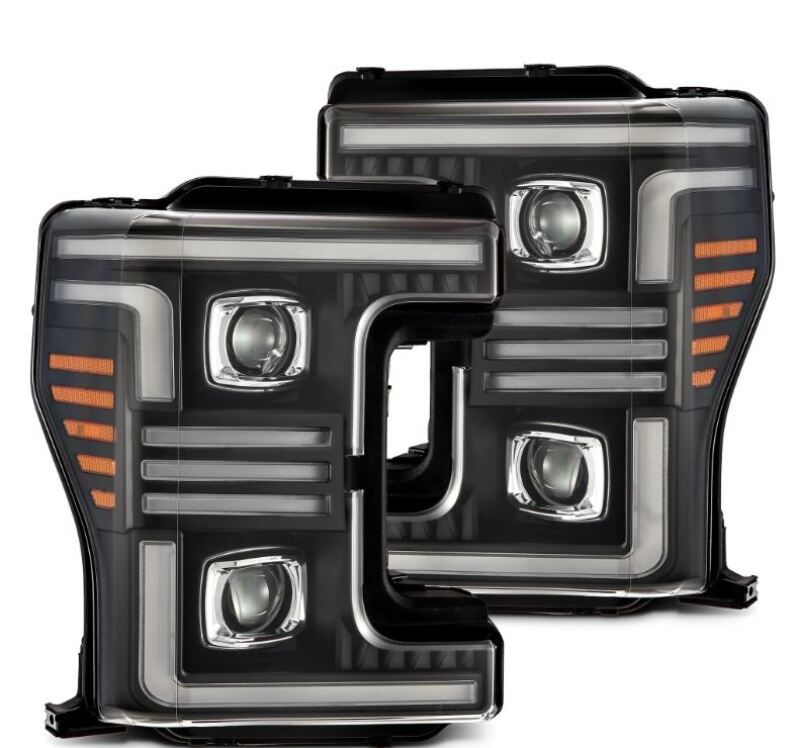 AlphaRex 17-19 Ford F-250/350/450/550 Super Duty PRO-Series Proj Headlights Black w/SeqSig & DRL