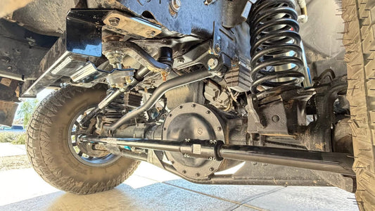 Installed view of BAD AXE RADS steering system on 2013+ Ram front axle