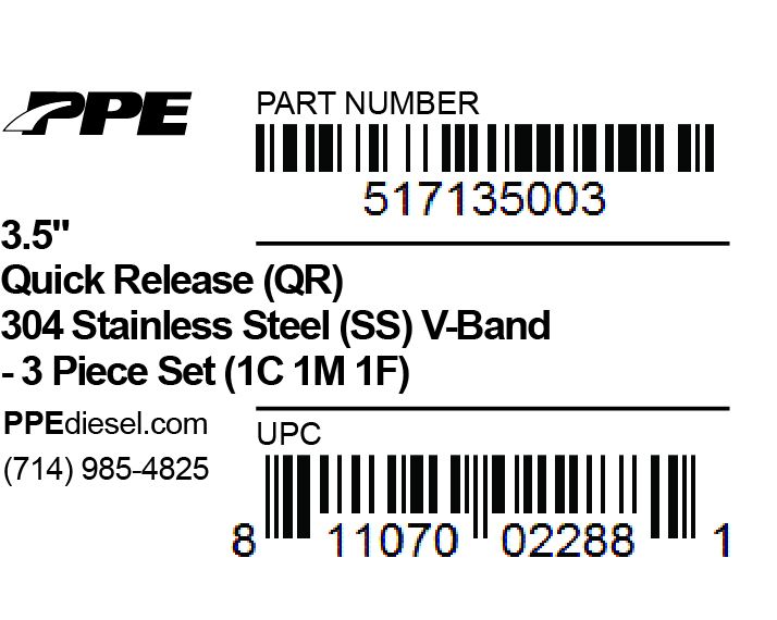 3.5 Inch V Band 3 Piece Set 1C 1M 1F QR PPE Diesel