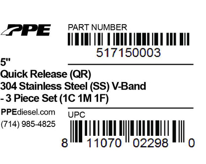 5.0 Inch V Band 3 Piece Set 1C 1M 1F QR PPE Diesel